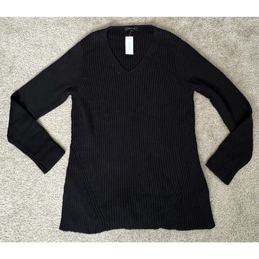 Ann Taylor Loft Boat Neck Cotton Cable Knit Black Sweater long Top Women Large